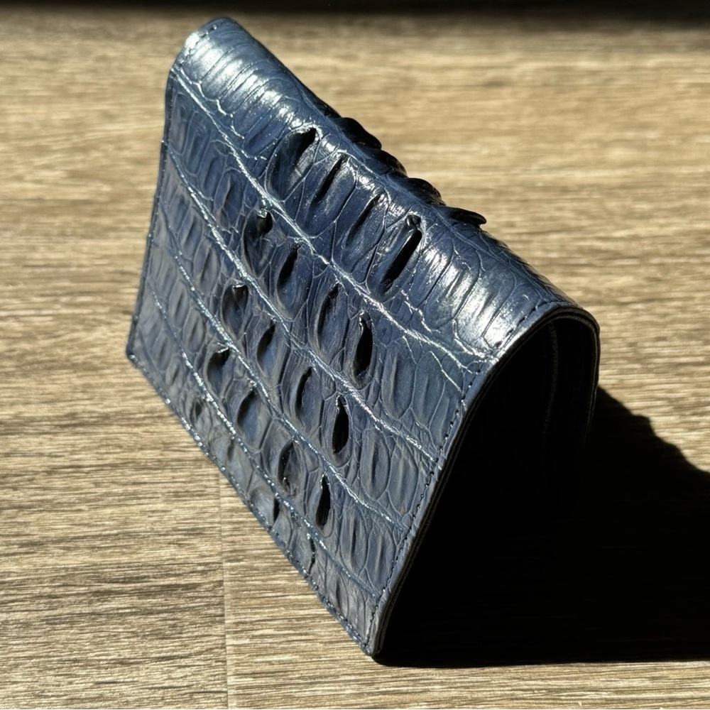Genuine Croc Leather Wallet Dark Cobalt Color - Picture 11 of 12